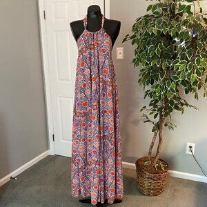Lulus Baja Moment Orange Print Halter Maxi Dress - Size S